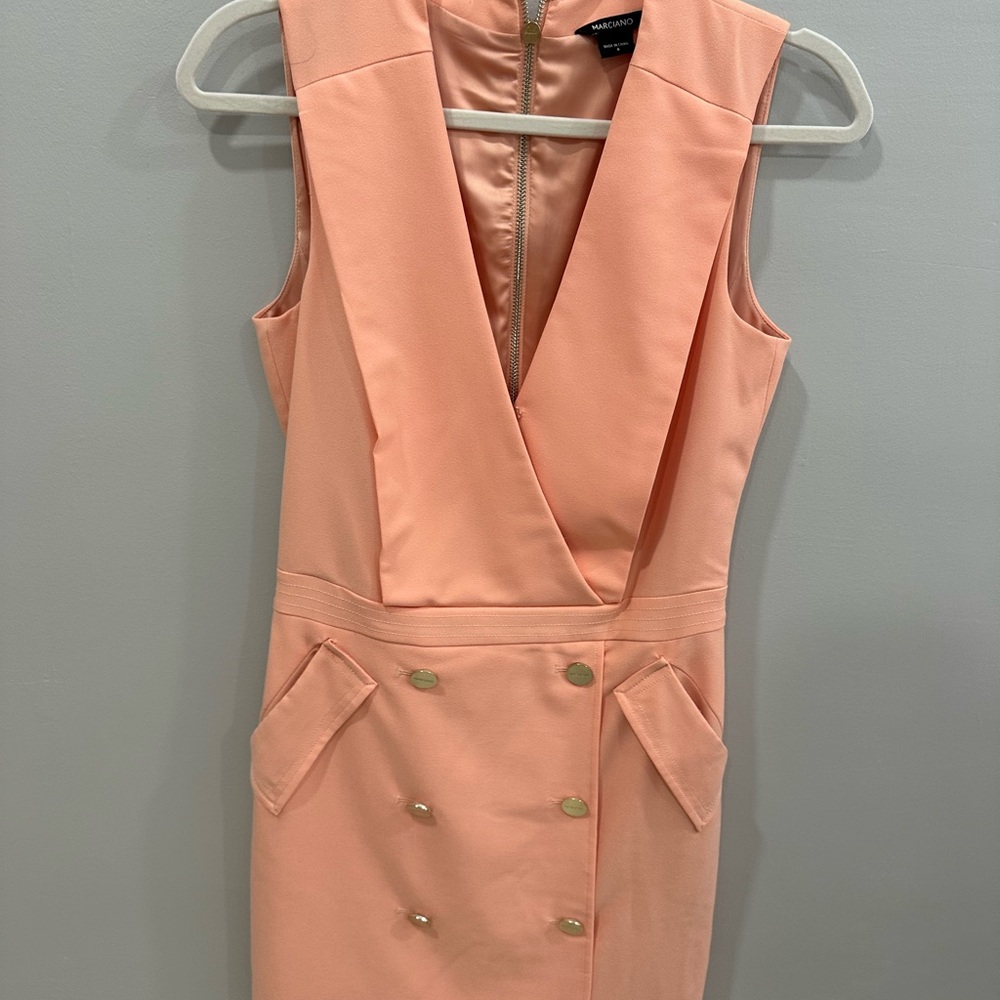 Marciano Orange Sheath Dress Plunge Neckline Sleeveless
